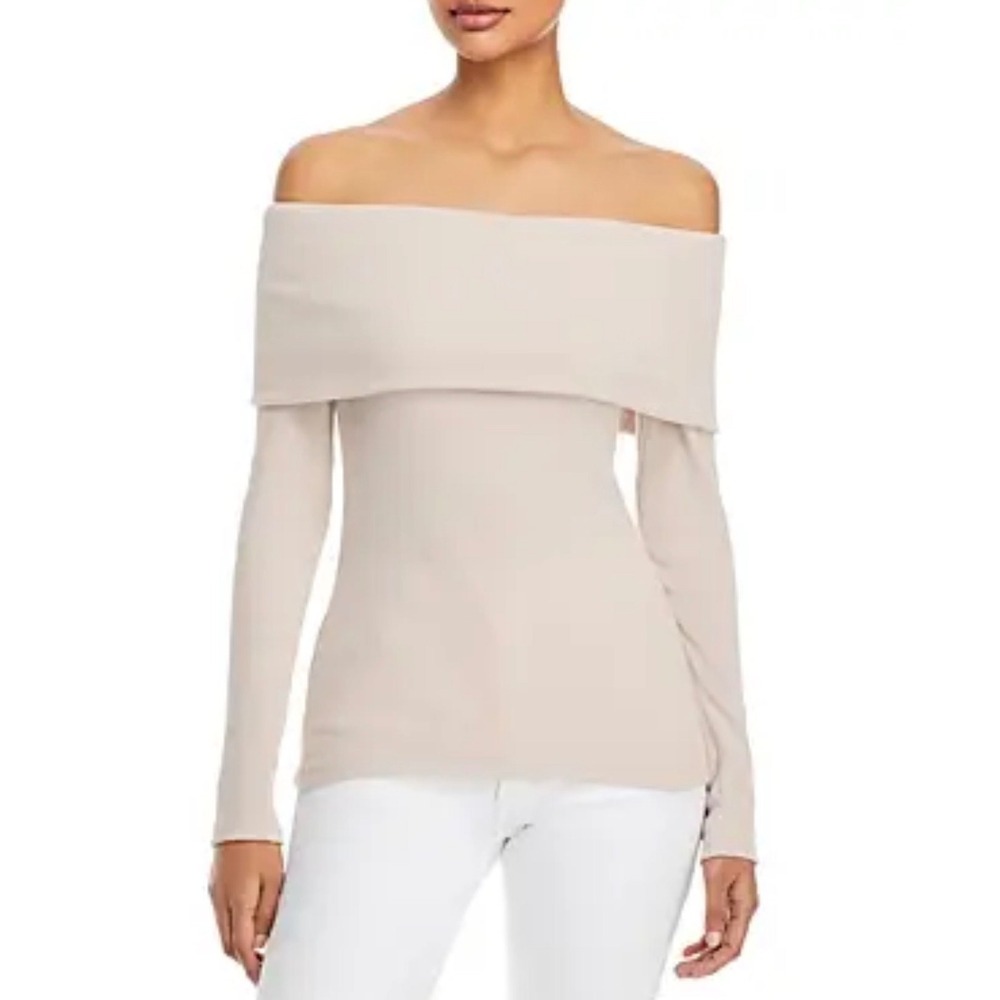 Enza Costa Off Shoulder Ribbed Knit TopRose Tan Size Small New‎